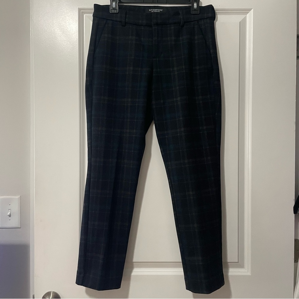 LIVERPOOL BLACK AND GREEN PLAID TROUSERS